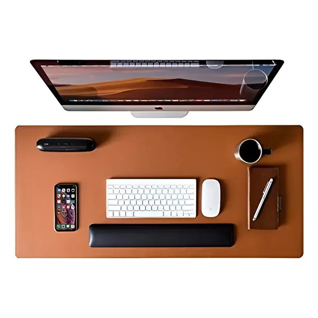 Mousepad Extra Grande Caramelo 90x40cm Deskpad Couro Antiderrapante Mesa - Kingpad