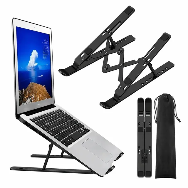 Base Suporte Para PC Notebook Alumínio Portátil Articulado Dobrável Tablet Laptop Mesa Hytalux Preto